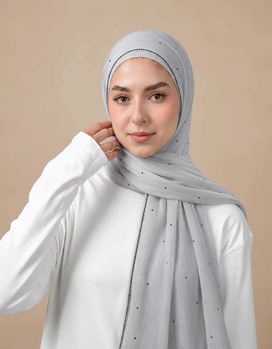 Gaetane Crystal Rectangular Hijab – 180 × 70 cm  Voile