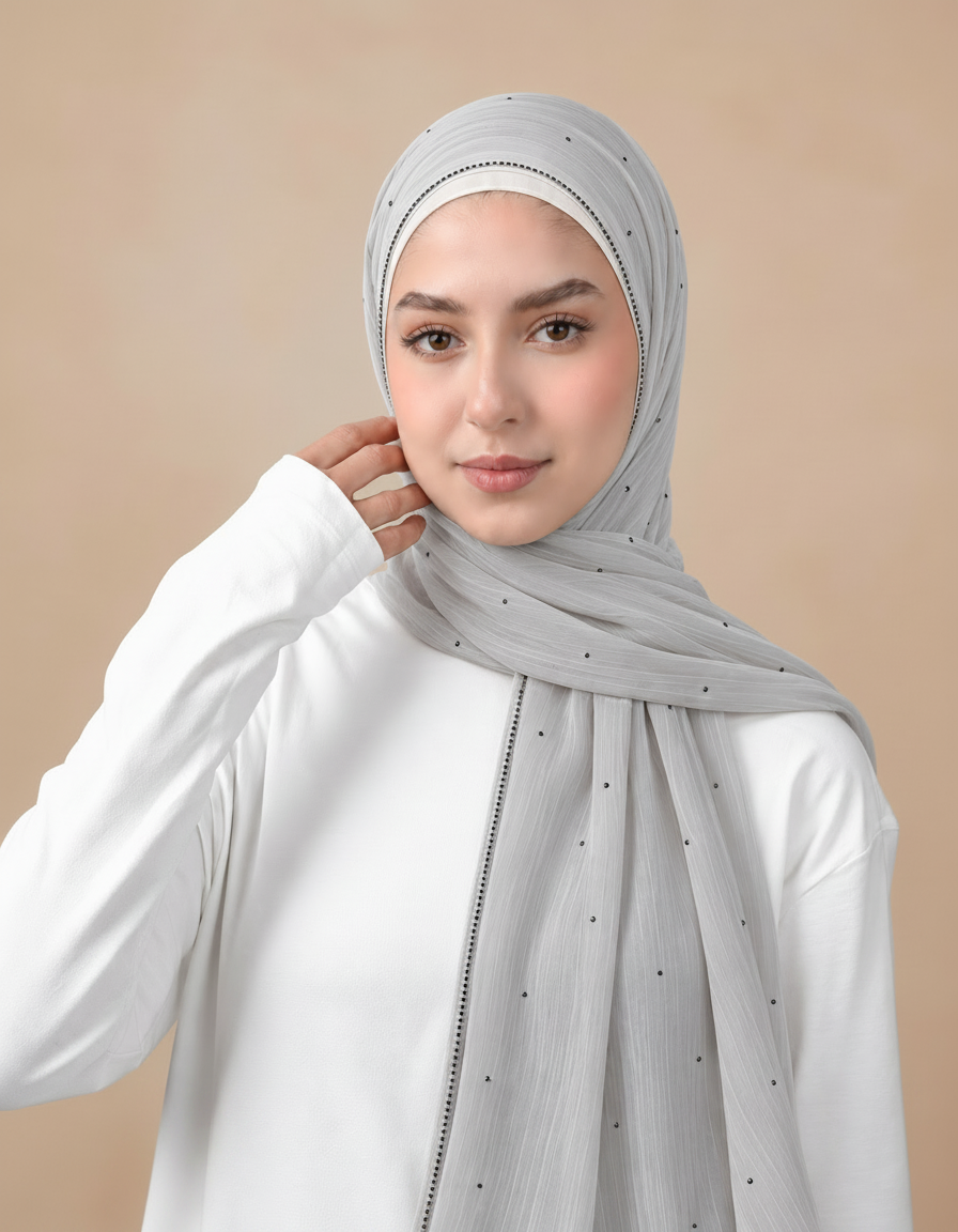 Gaetane Crystal Rectangular Hijab – 180 × 70 cm  Voile