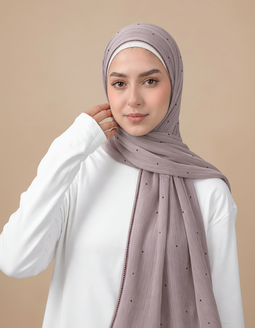 Gaetane Crystal Rectangular Hijab – 180 × 70 cm  Voile