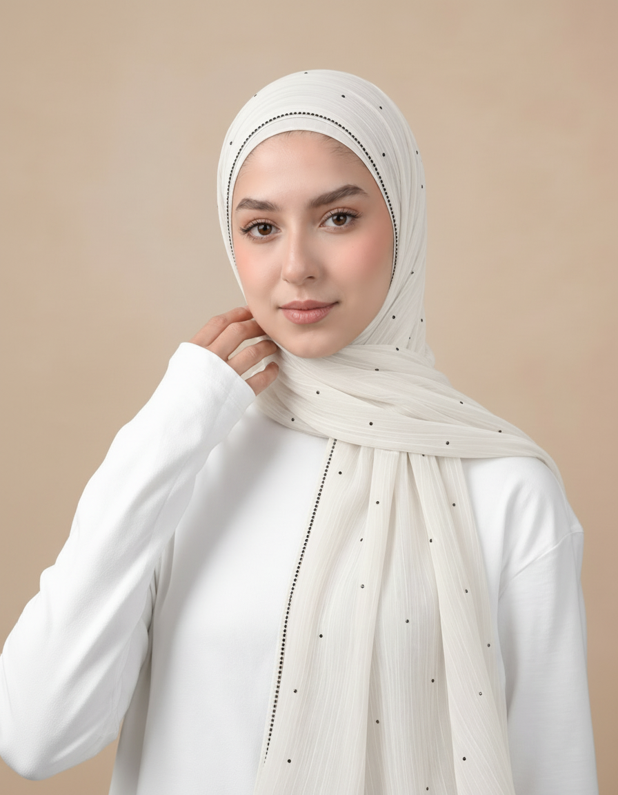 Gaetane Crystal Rectangular Hijab – 180 × 70 cm  Voile