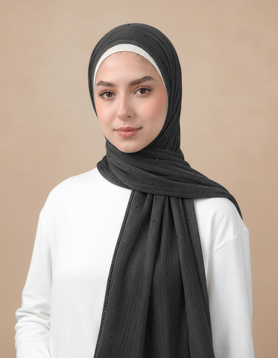 Gaetane Crystal Rectangular Hijab – 180 × 70 cm  Voile