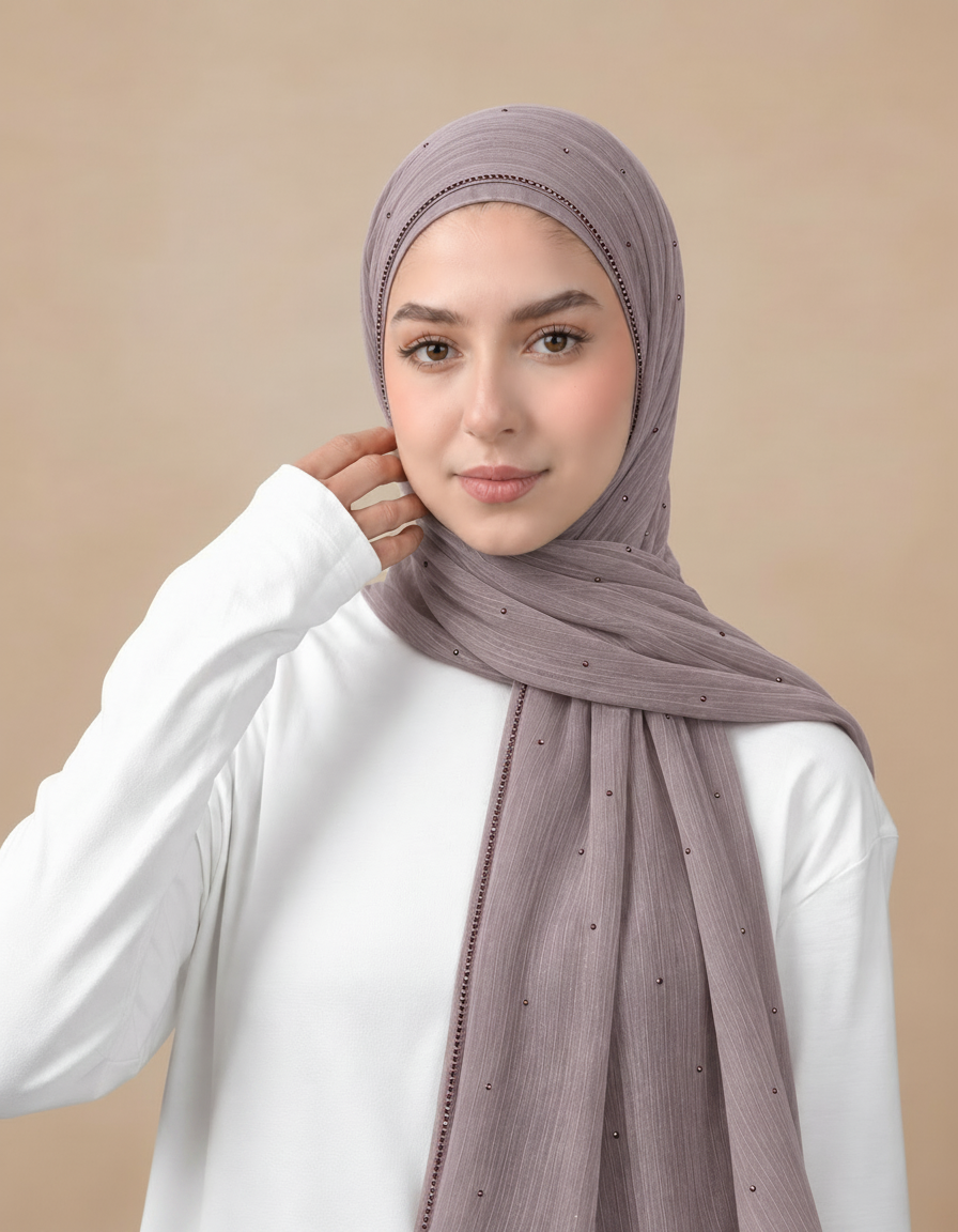 Gaetane Crystal Rectangular Hijab – 180 × 70 cm  Voile