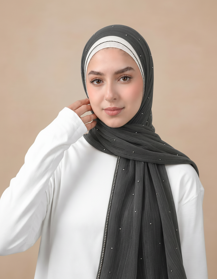 Gaetane Crystal Rectangular Hijab – 180 × 70 cm  Voile
