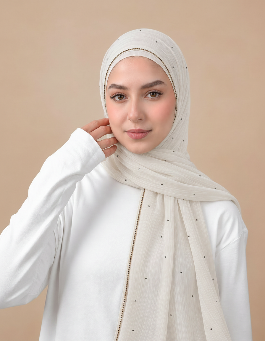 Gaetane Crystal Rectangular Hijab – 180 × 70 cm  Voile