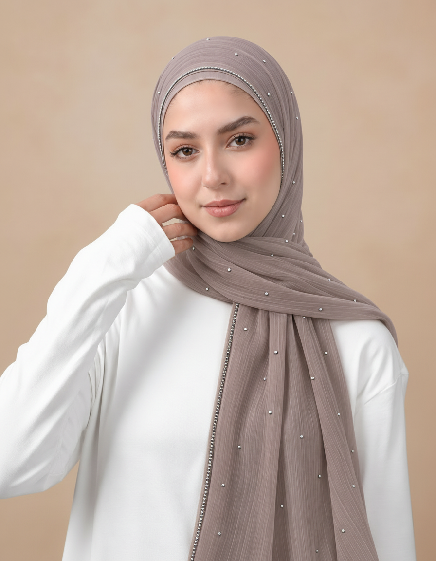 Gaetane Crystal Rectangular Hijab – 180 × 70 cm  Voile