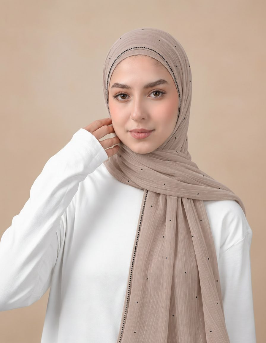 Gaetane Crystal Rectangular Hijab – 180 × 70 cm  Voile
