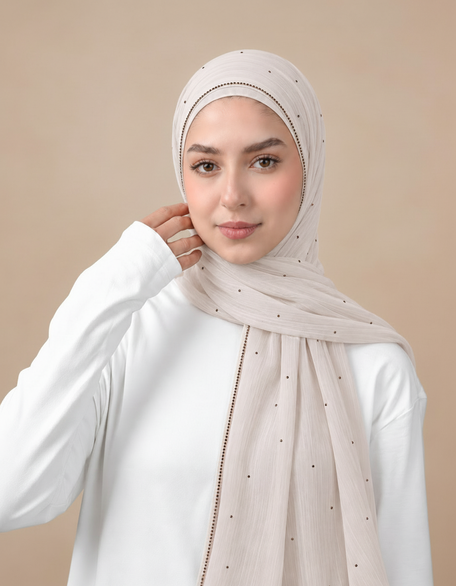 Gaetane Crystal Rectangular Hijab – 180 × 70 cm  Voile