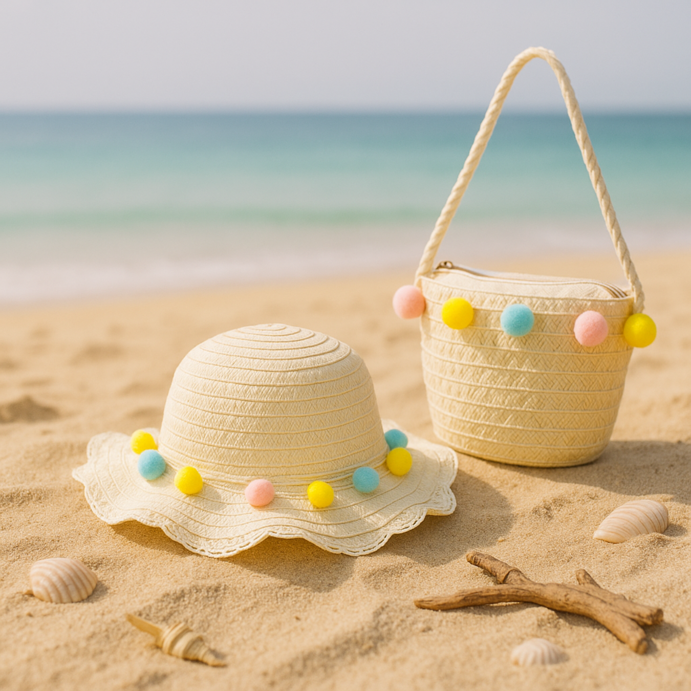 Beach kids Hat With Bag  Voile