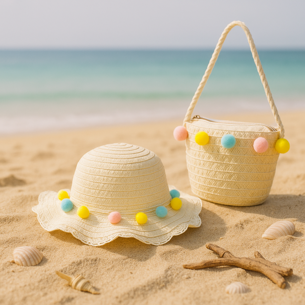 Beach kids Hat With Bag  Voile