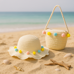 Beach kids Hat With Bag  Voile