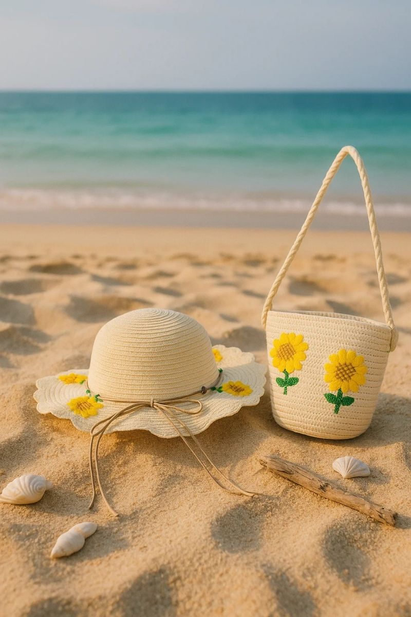 Beach kids Hat With Bag  Voile