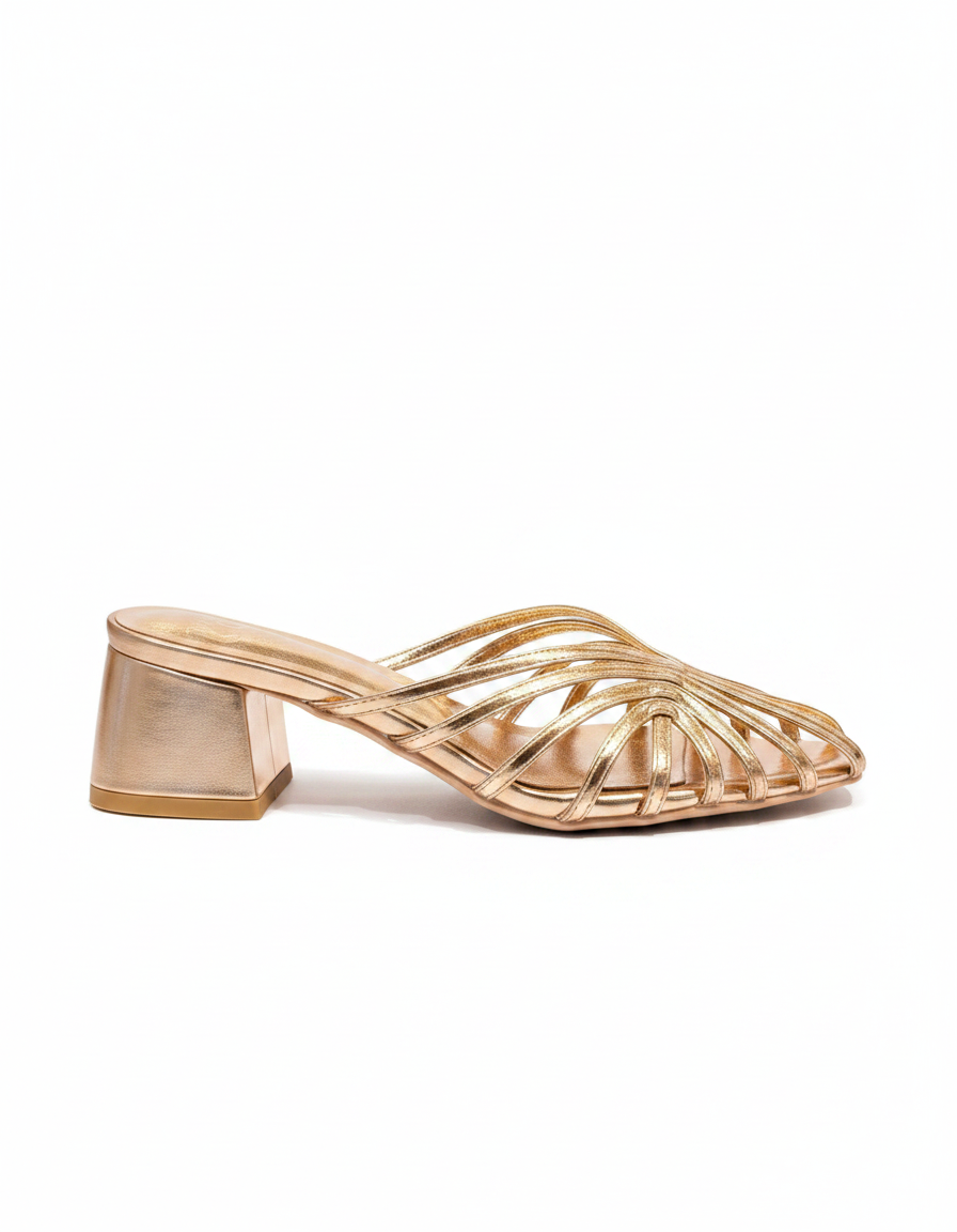 Camille-Rose Metallic Block Heel Sandals – Open Toe  UQ