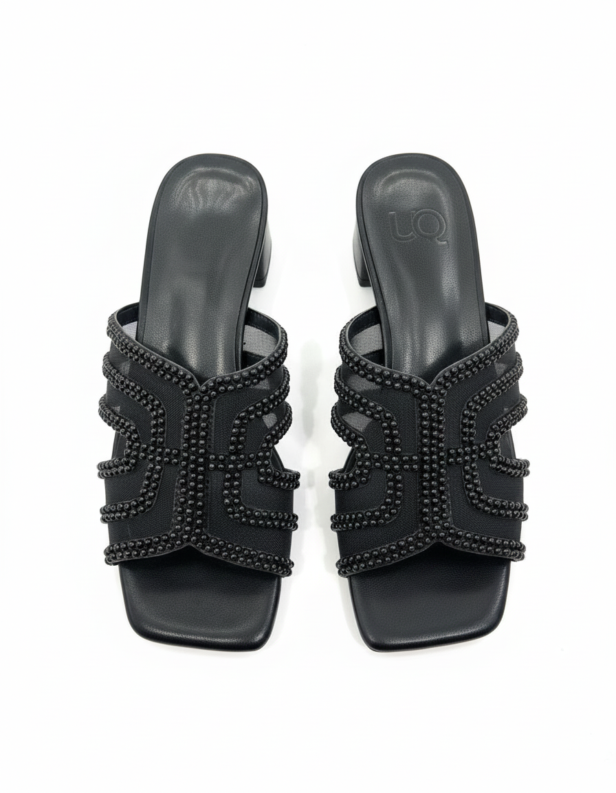 Bleuenn Metallic Block Heel Sandals – Open Toe  UQ