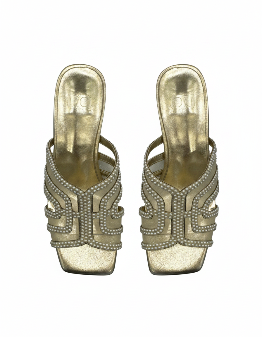 Bleuenn Metallic Block Heel Sandals – Open Toe  UQ