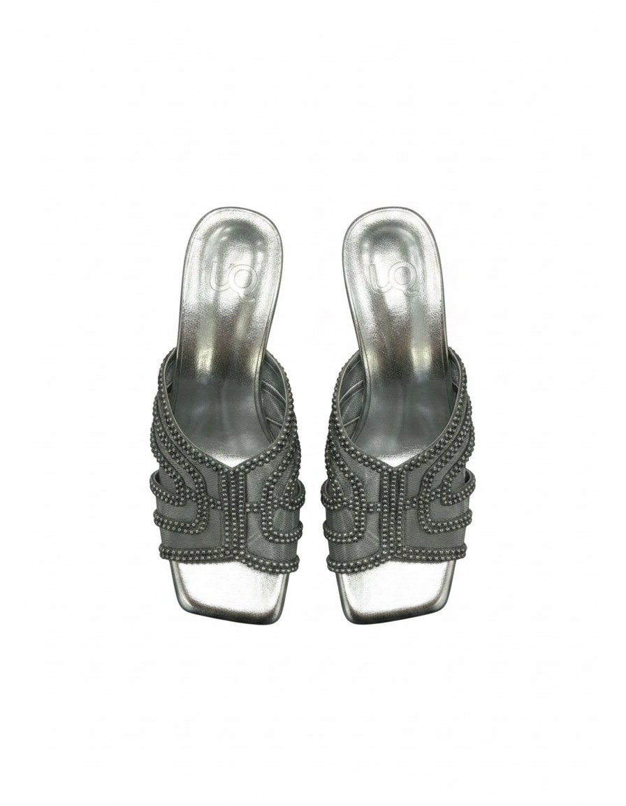 Bleuenn Metallic Block Heel Sandals – Open Toe  UQ