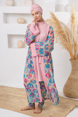 Salome Leaf Print Maxi Burkini – Belted Long Sleeve  Voile