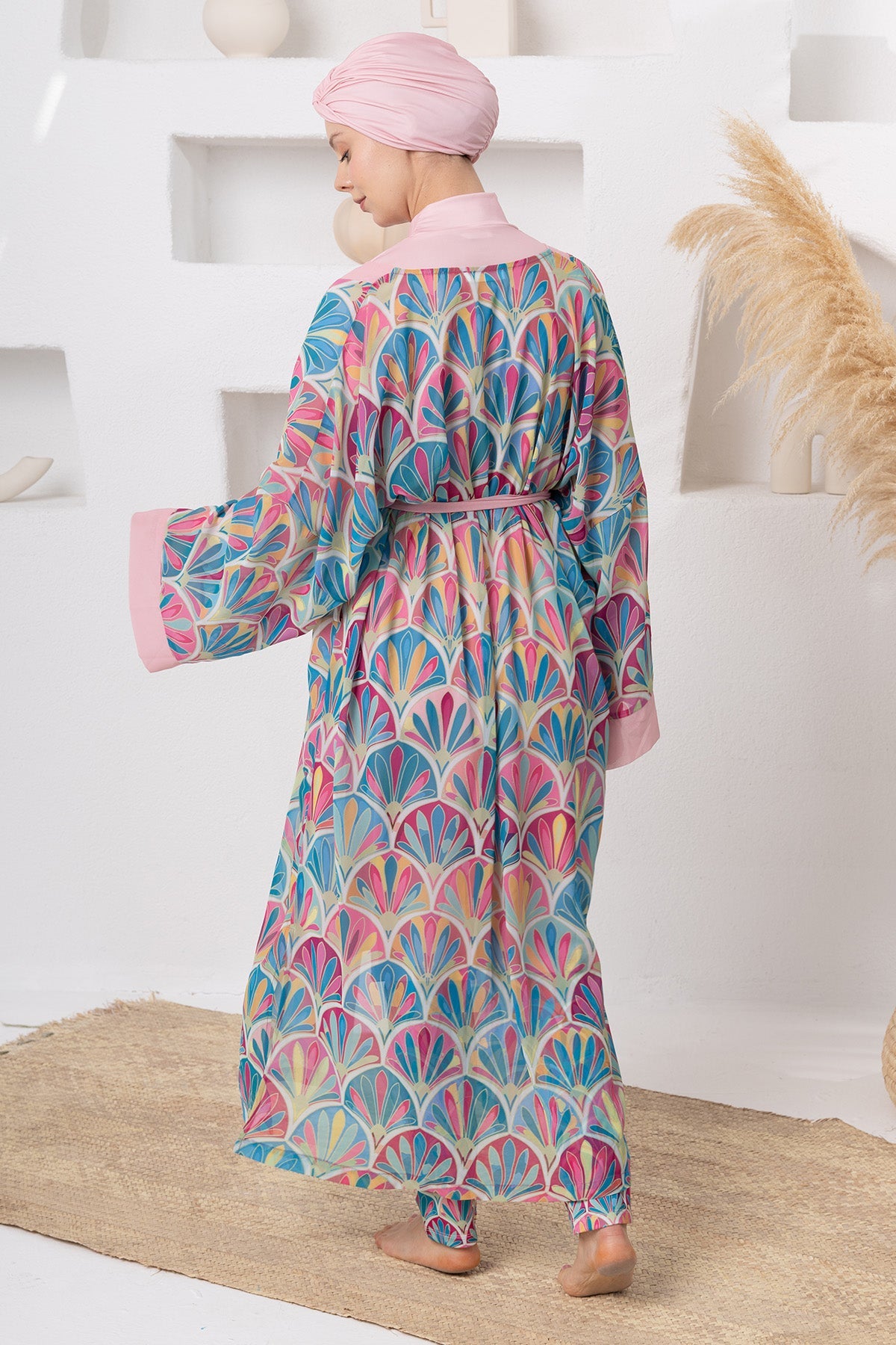 Salome Leaf Print Maxi Burkini – Belted Long Sleeve  Voile