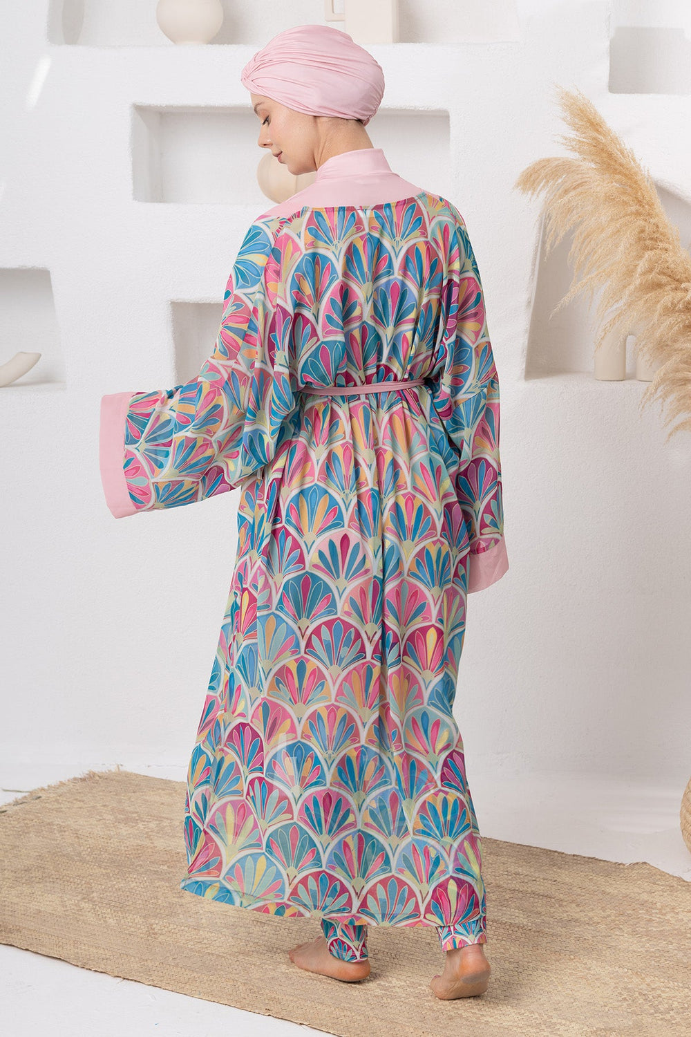 Salome Leaf Print Maxi Burkini – Belted Long Sleeve  Voile