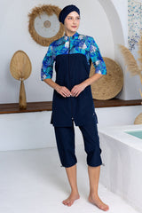Solene Leaf Print Midi Burkini – Elbow Sleeve  Voile
