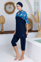 Solene Leaf Print Midi Burkini – Elbow Sleeve  Voile