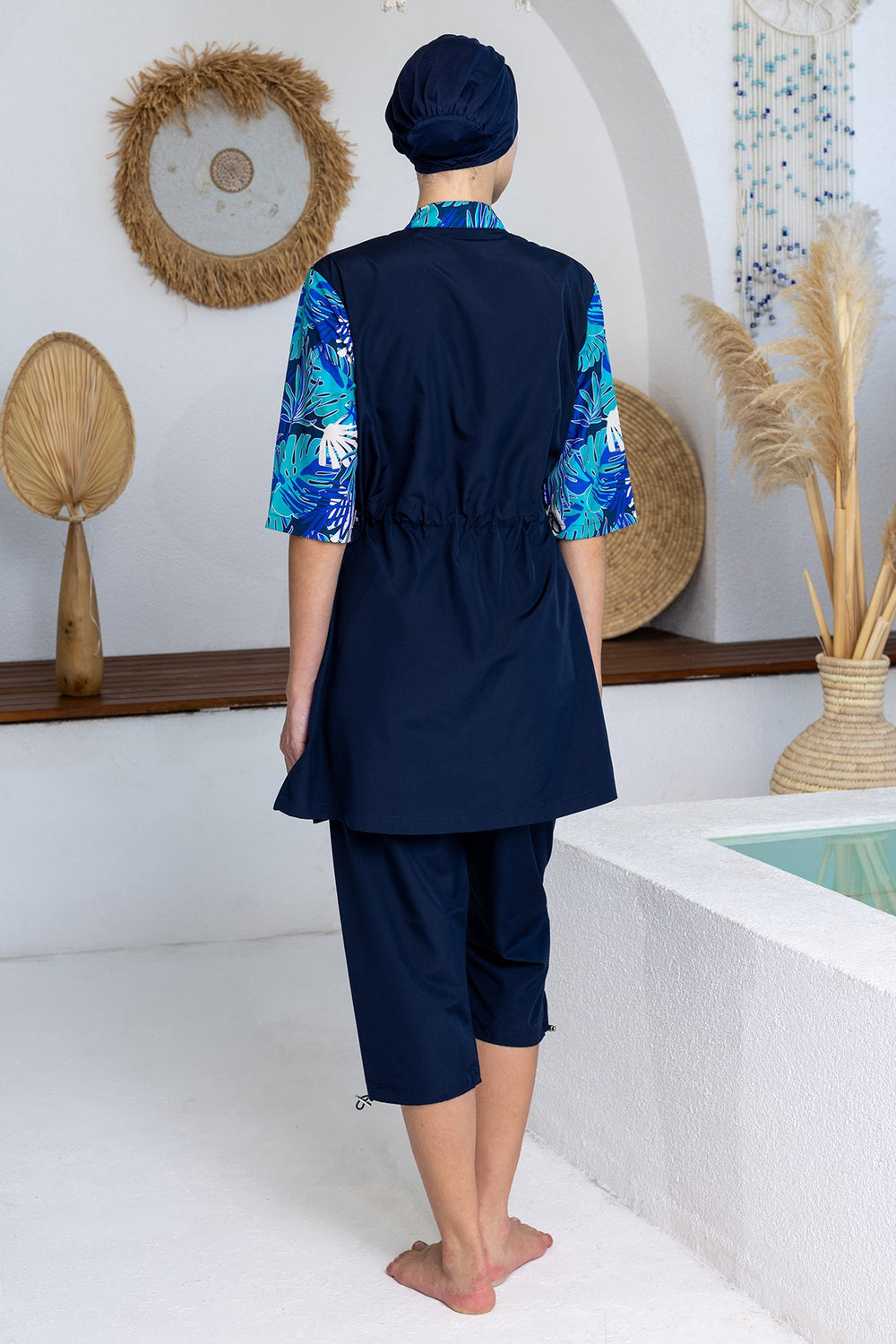 Solene Leaf Print Midi Burkini – Elbow Sleeve  Voile