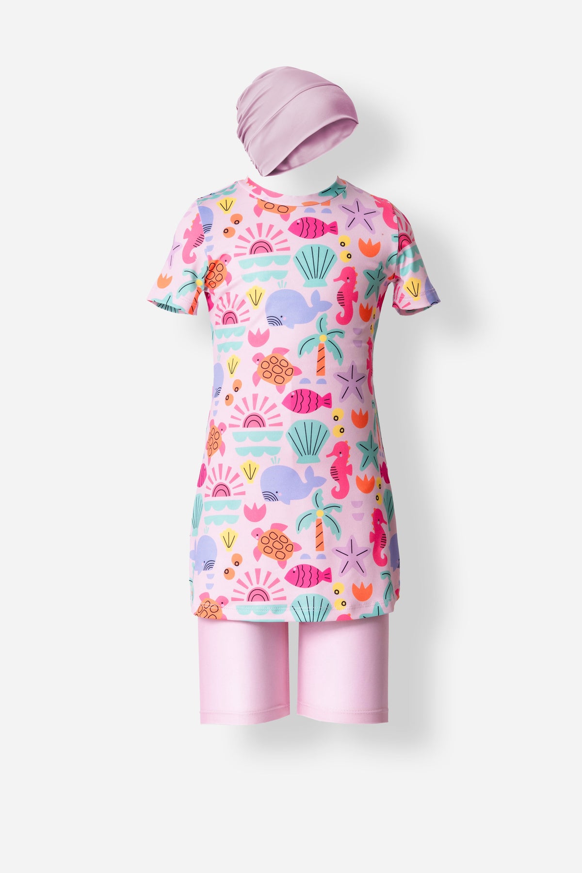Marielle Animal Print Kids Swimsuit – Pull-On Short Sleeve  Voile