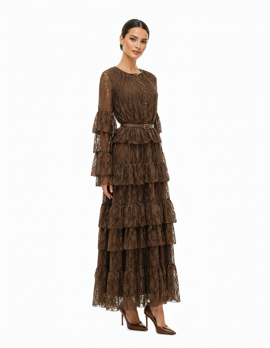 Layla Elegant Maxi Dress – Button-Front Long Sleeve  Elora