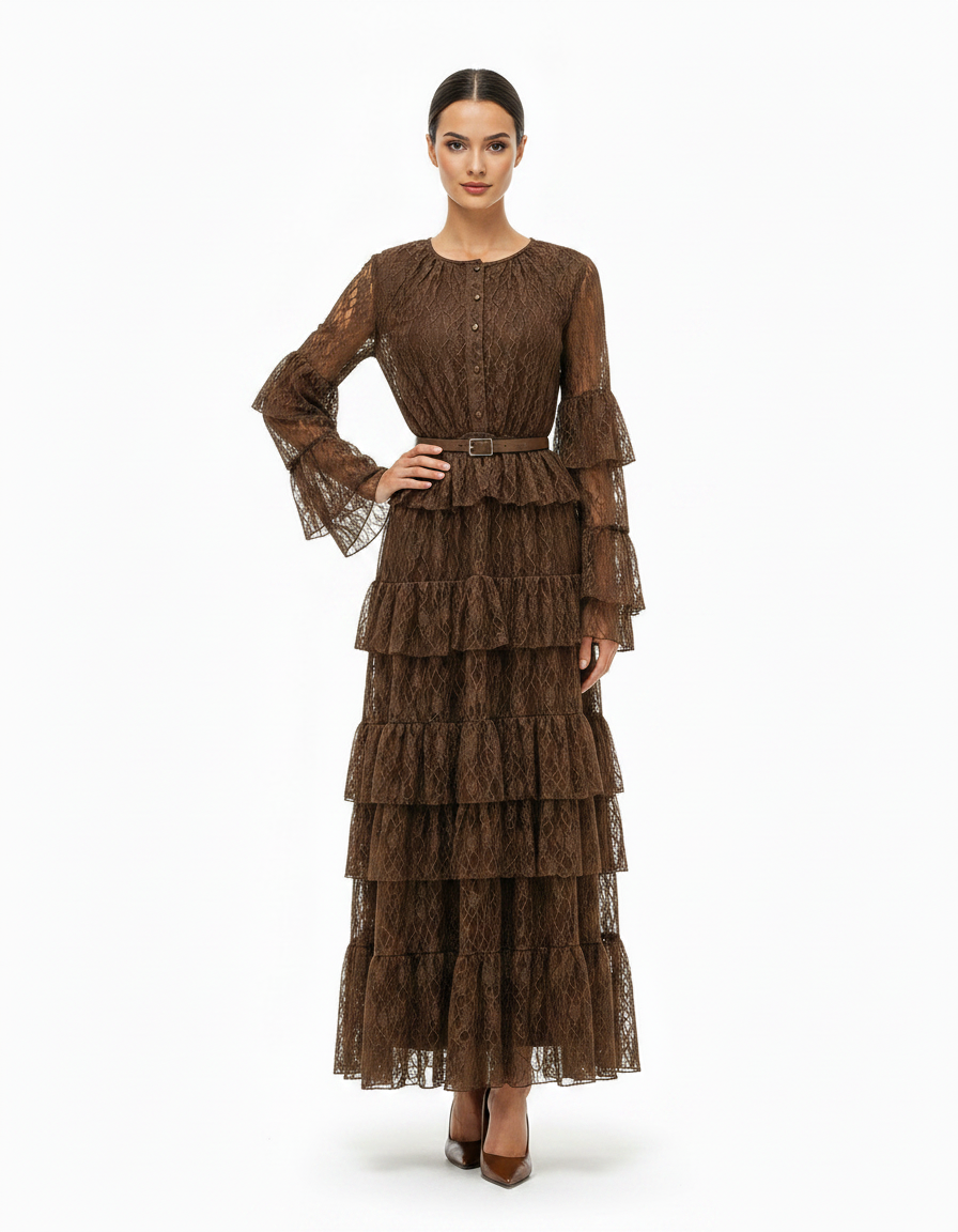 Layla Elegant Maxi Dress – Button-Front Long Sleeve  Elora