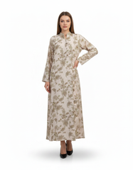 Rima Leaf Print Maxi Dress – V-Neck  Elora