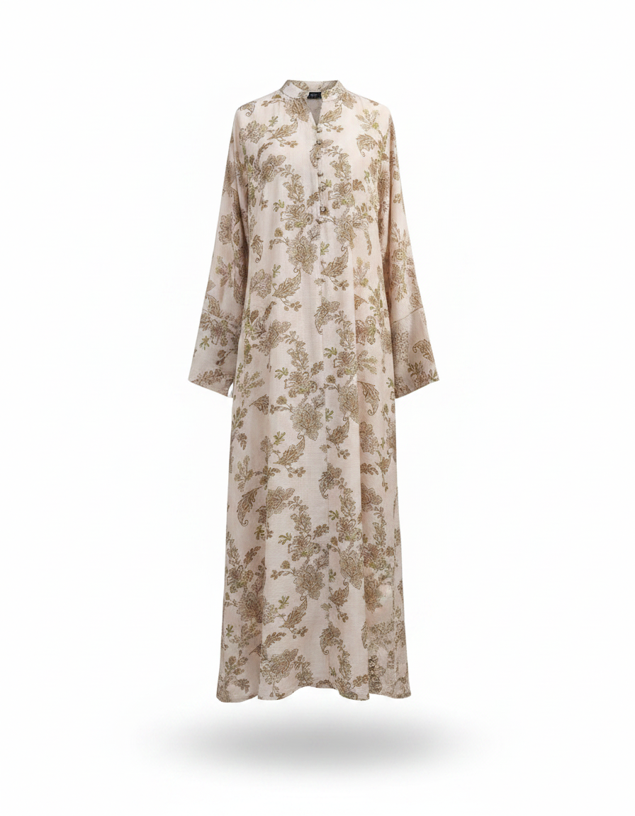 Rima Leaf Print Maxi Dress – V-Neck  Elora