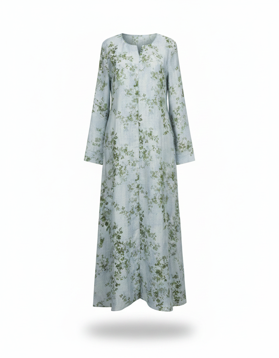 Rima Leaf Print Maxi Dress – V-Neck  Elora