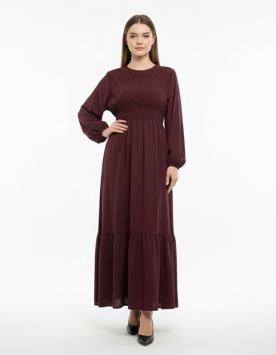Layan Viscose Maxi Dress – Long Sleeve  Elora