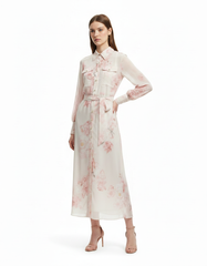 Amira Floral Maxi Dress – Button-Front Collared  Elora