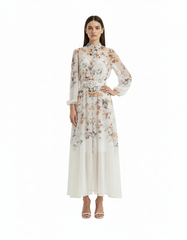 Karima Floral Maxi Dress – Button-Front Long Sleeve  Elora