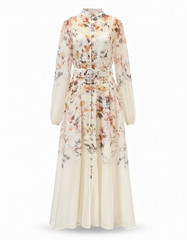 Karima Floral Maxi Dress – Button-Front Long Sleeve  Elora