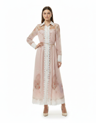 Maram Abstract Maxi Dress – Button-Front Collared  Elora