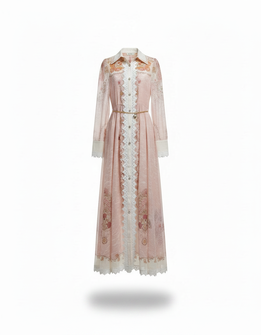 Maram Abstract Maxi Dress – Button-Front Collared  Elora