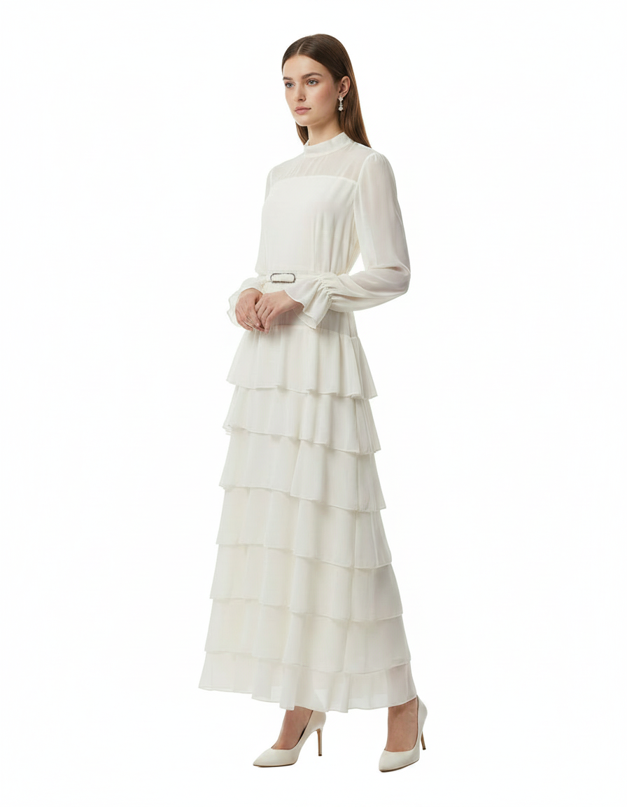 Mira Elegant Maxi Dress – Belted Long Sleeve