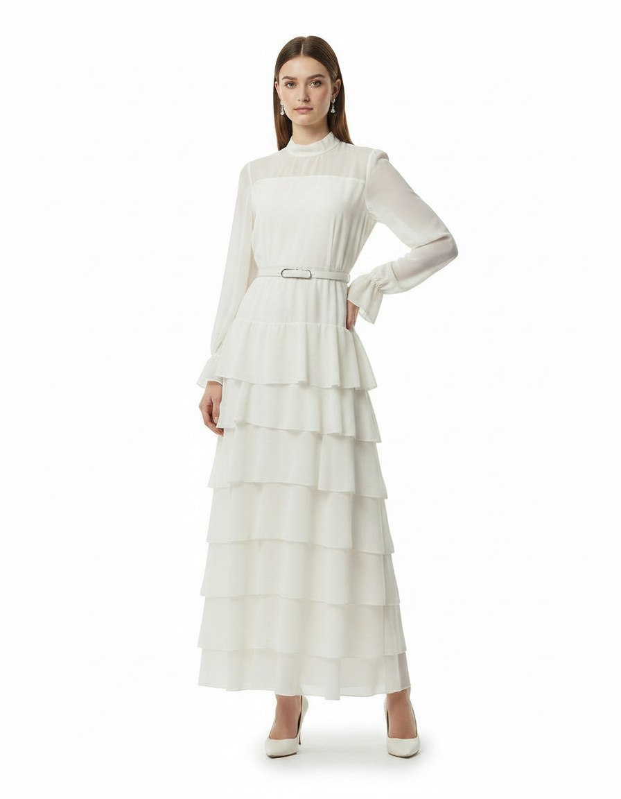 Mira Elegant Maxi Dress – Belted Long Sleeve