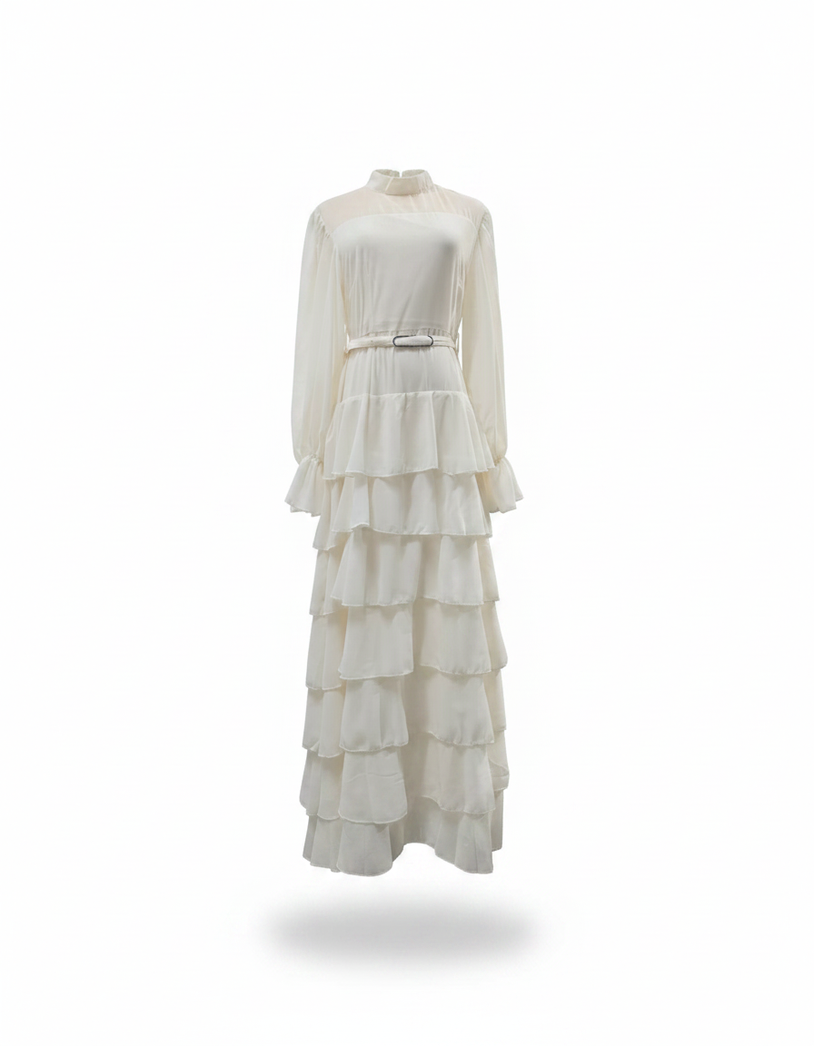 Mira Elegant Maxi Dress – Belted Long Sleeve