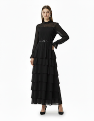 Mira Elegant Maxi Dress – Belted Long Sleeve  Elora