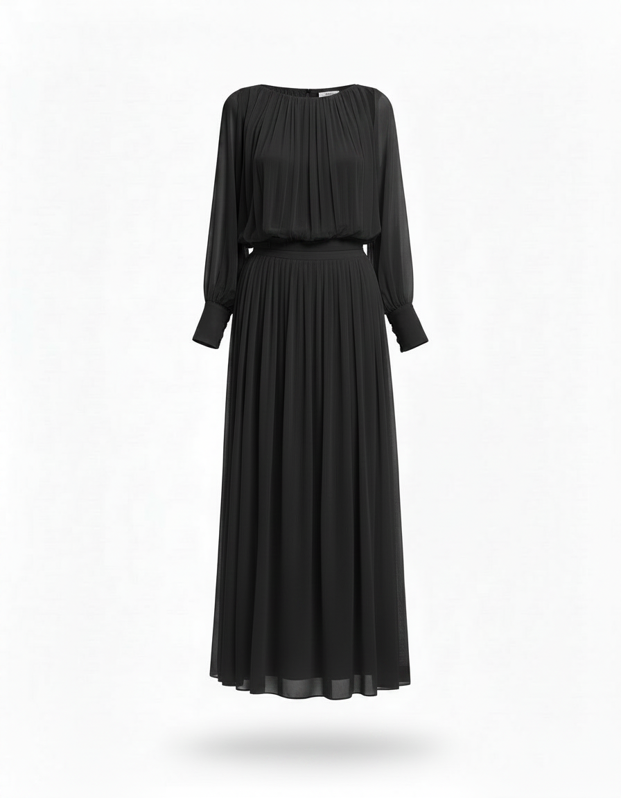 Mira Elegant Maxi Dress – Belted Long Sleeve  Elora