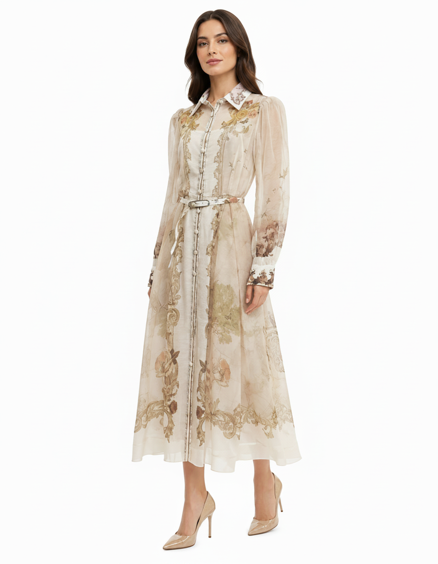 Muna Tribal Maxi Dress – Button-Front Collared  Elora