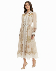 Muna Tribal Maxi Dress – Button-Front Collared  Elora