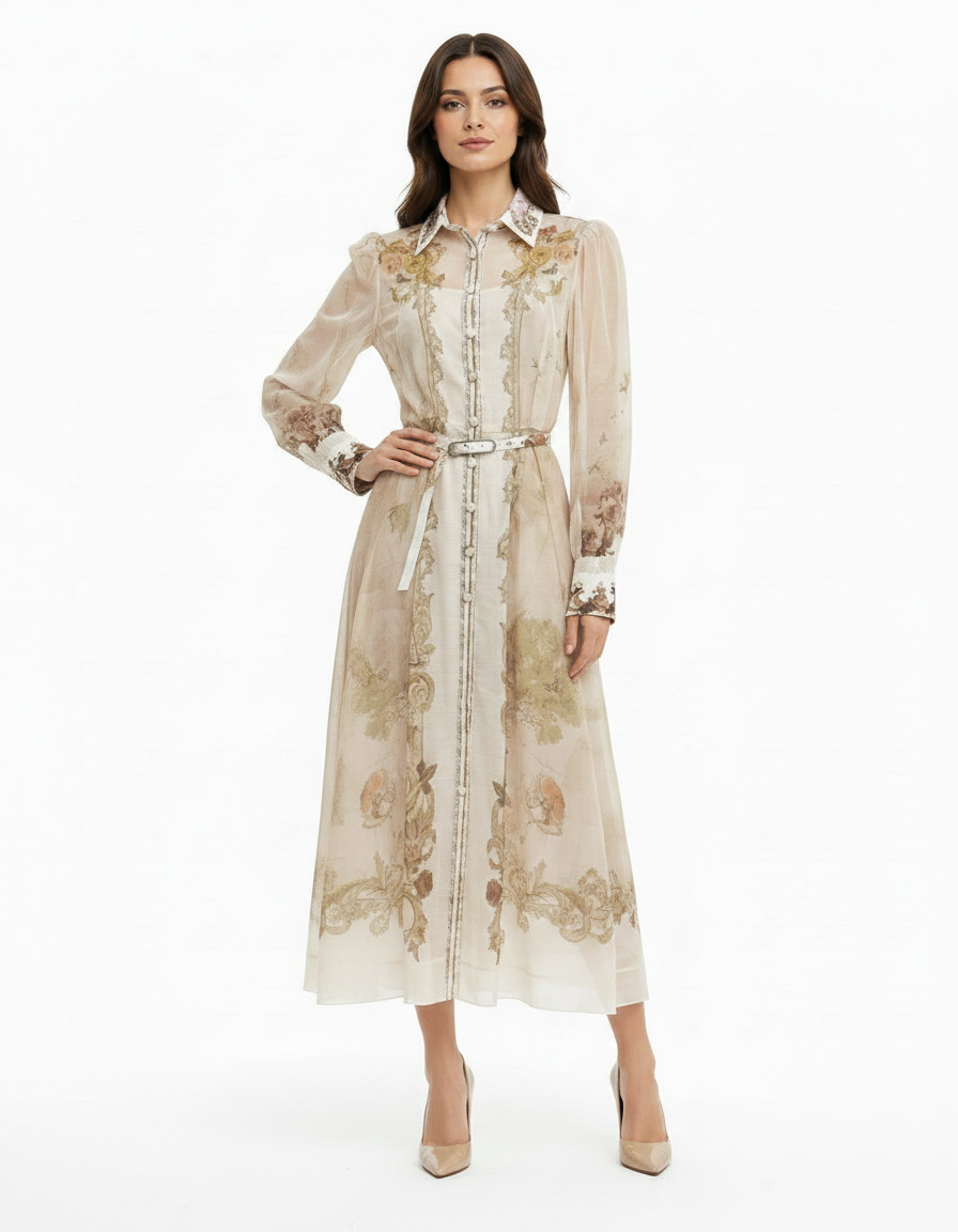 Muna Tribal Maxi Dress – Button-Front Collared  Elora