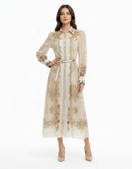 Muna Tribal Maxi Dress – Button-Front Collared  Elora