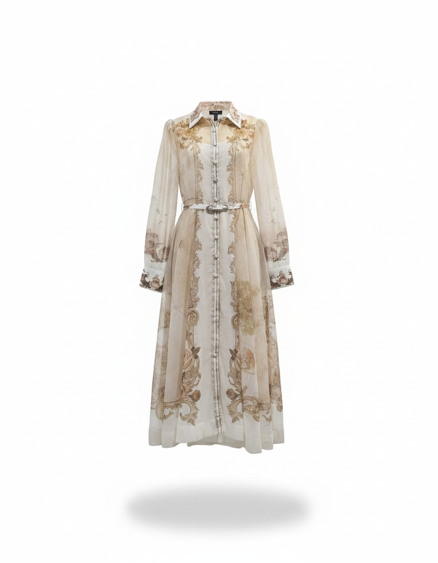 Muna Tribal Maxi Dress – Button-Front Collared  Elora