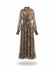 Nadine Animal Print Maxi Dress – Button-Front Collared  Elora