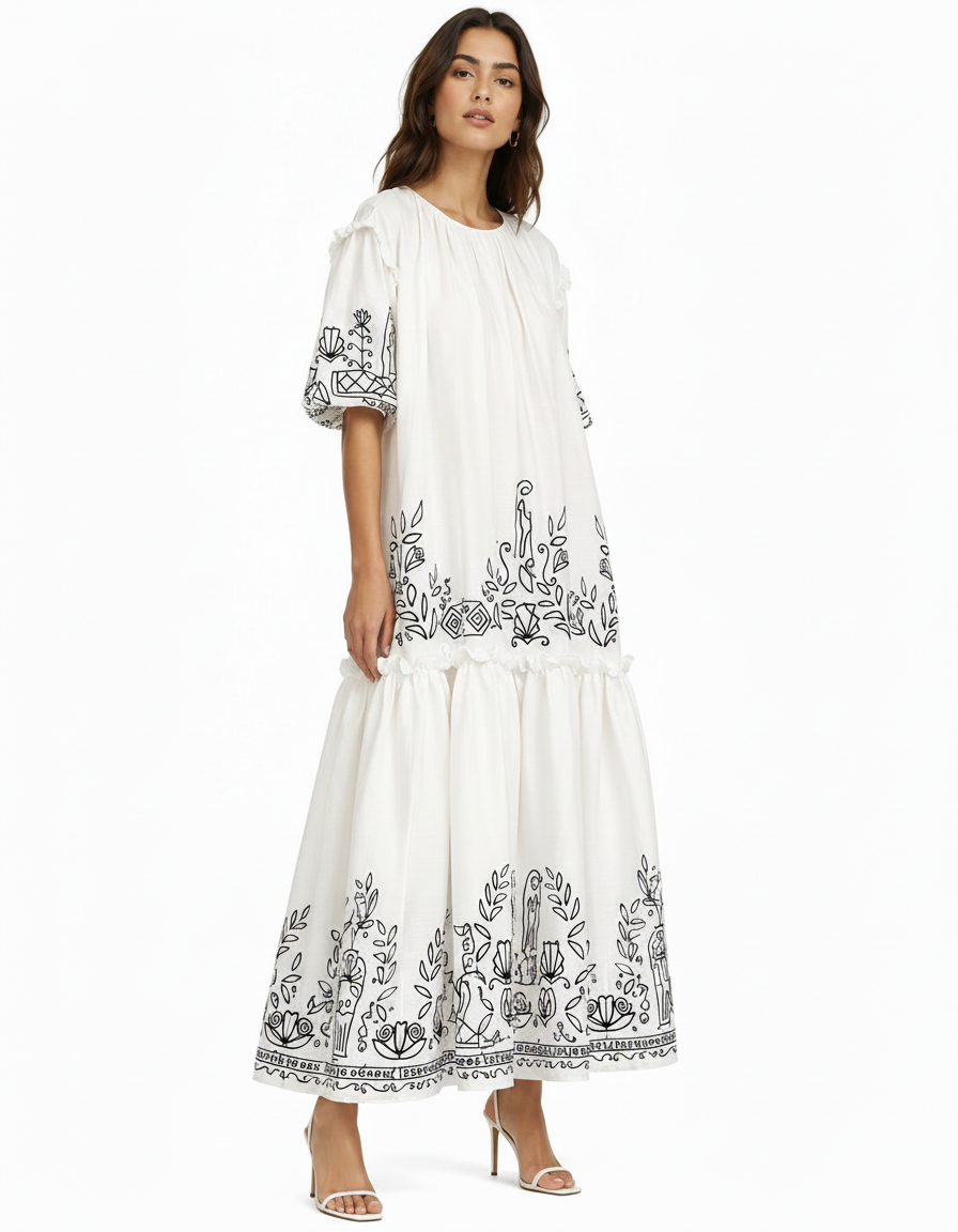 Najla Tribal Maxi Dress – Short Sleeve  Elora