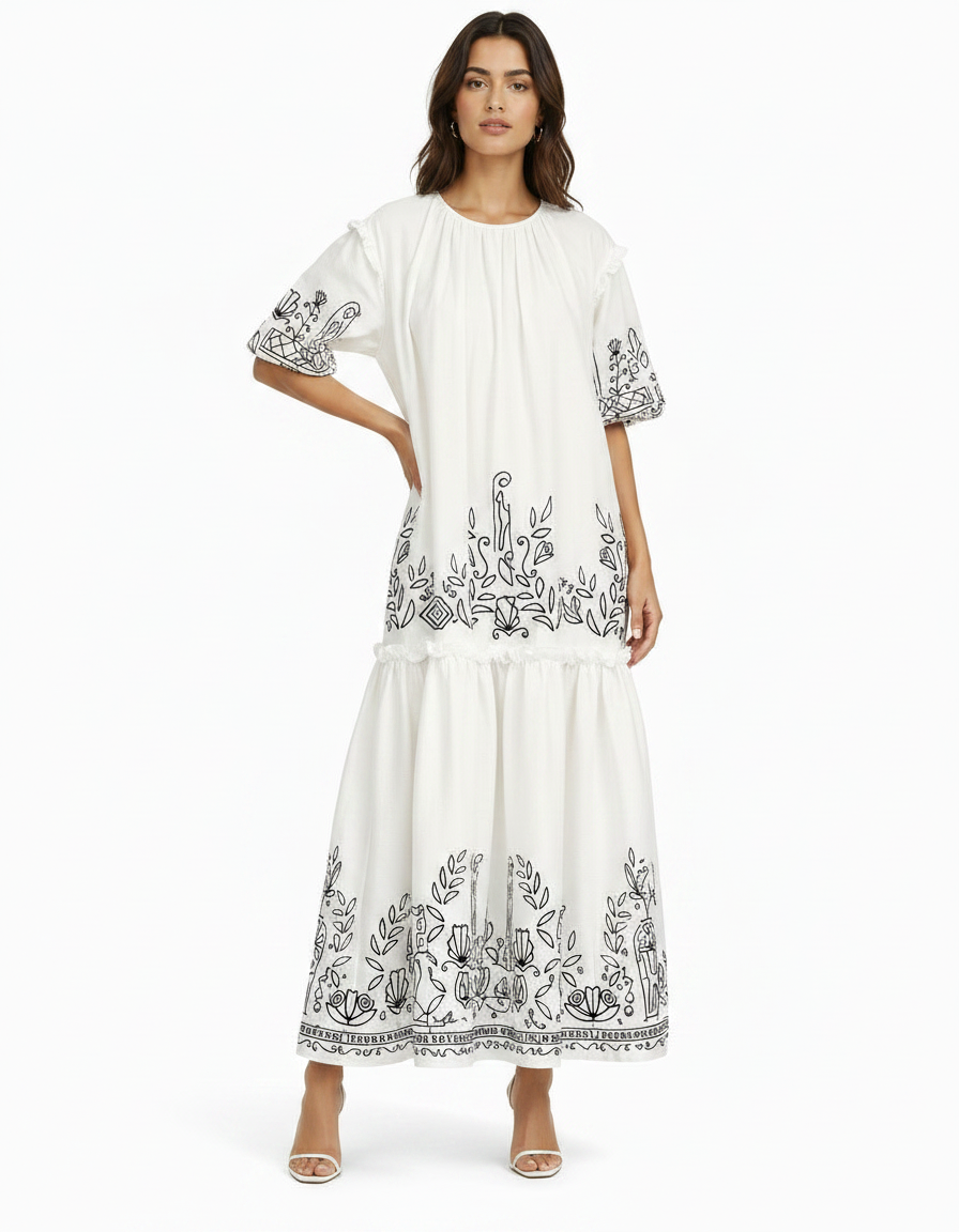 Najla Tribal Maxi Dress – Short Sleeve  Elora